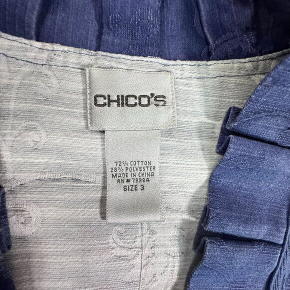 NWT Chicos Brocade Blazer Jacket Blue Sz X=Large Open Front Embroidered Ruffles - Picture 3 of 12